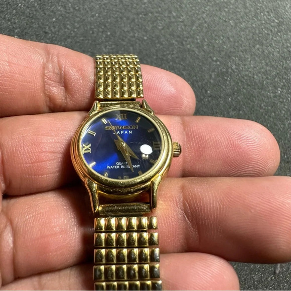 Swanson Miyota Ladies Quartz Watch Gold Tone Blue Dial Working New Battery WR - Picture 2 of 11